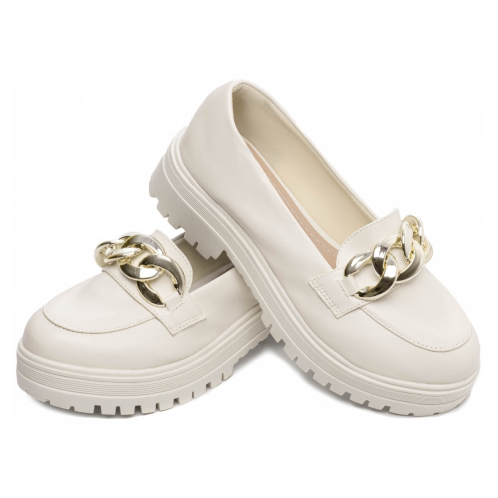 Mocassim Feminino Tratorado em Napa Off White