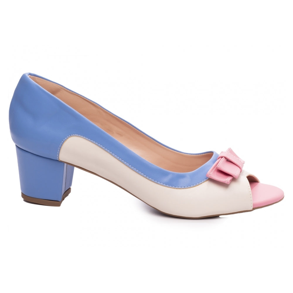 Peep Toe em Napa Off White, Azul e Rosa