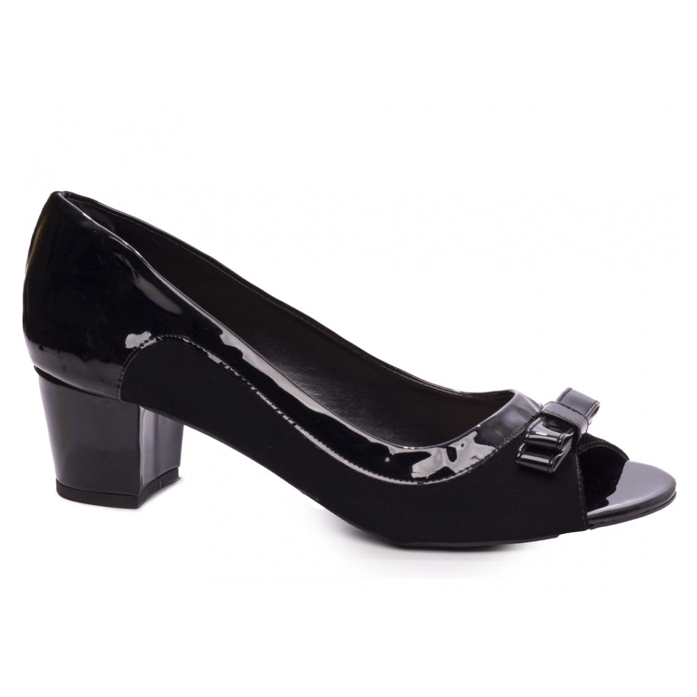 Peep Toe Numeros Maiores em Nobuck Preto e Verniz Preto