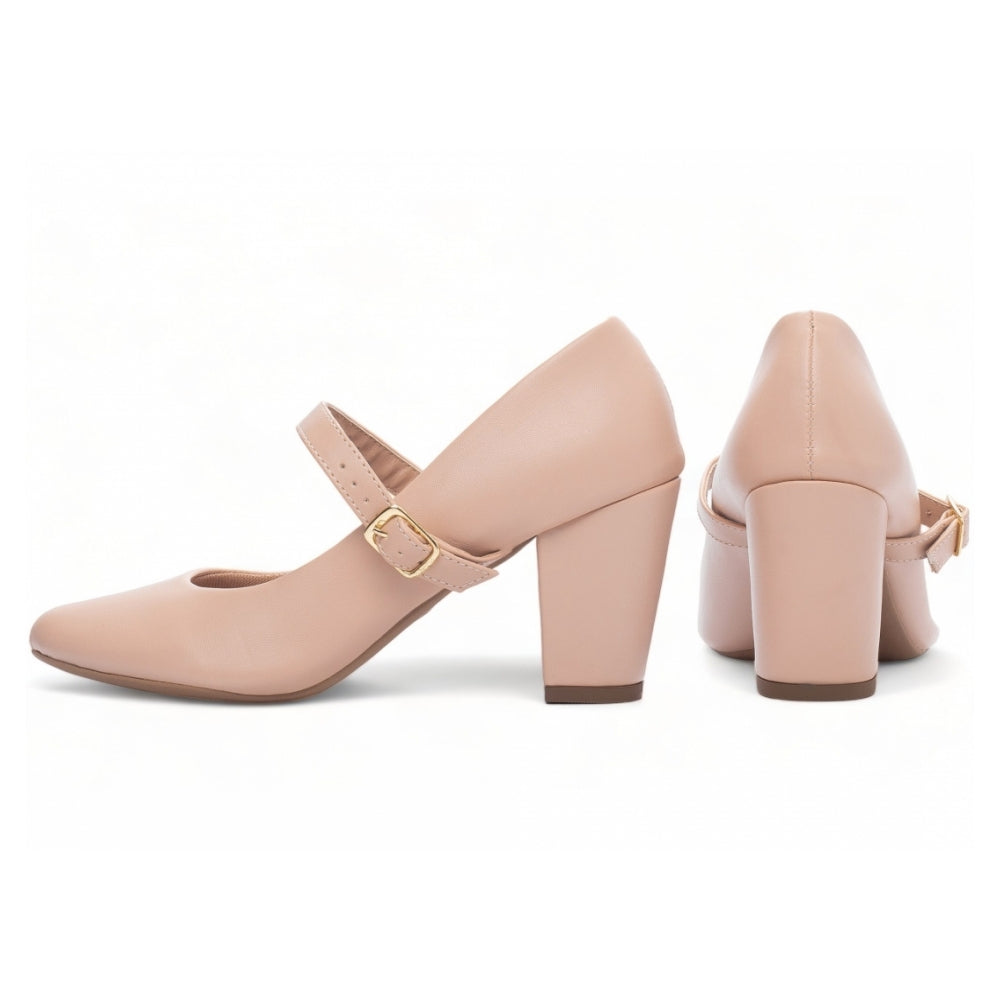 Scarpin Boneca em Napa Rose com Fivela Dourada