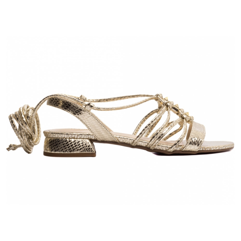 Sandalia Salto Baixo Napa Croco Dourado