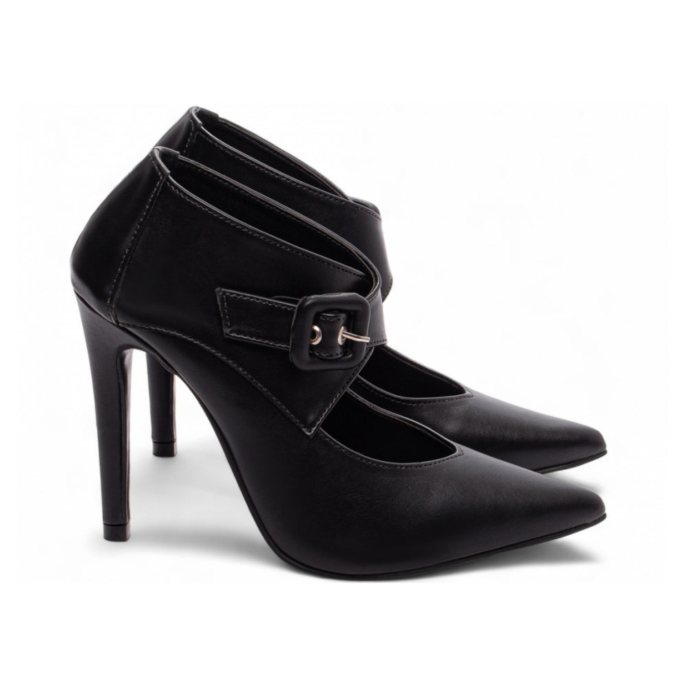 Sapato Scarpin Napa Preto Fivela Salto 12