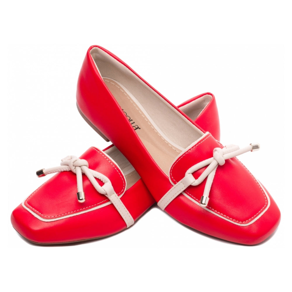 Mocassim em Napa Vermelho e Napa Off White