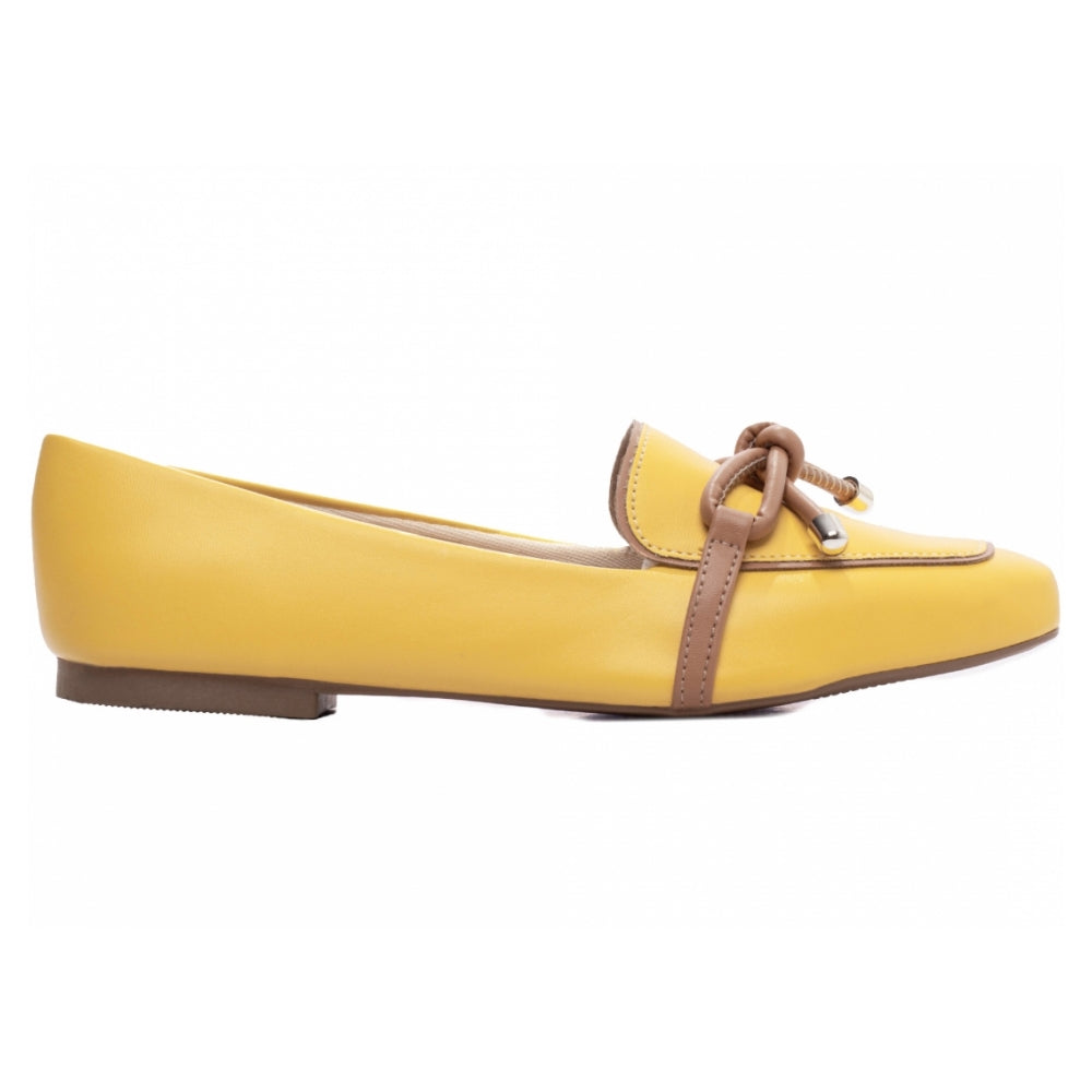 Mocassim Sapatilha em Napa Amarelo e Napa Bege