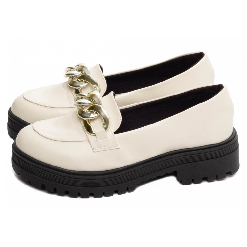 Mocassim Feminino Tratorado Napa Off White Com Corrente