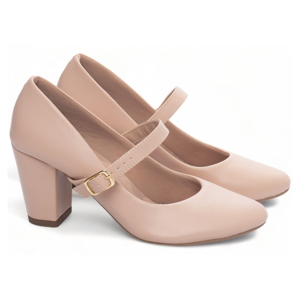 Scarpin Boneca em Napa Rose com Fivela Dourada