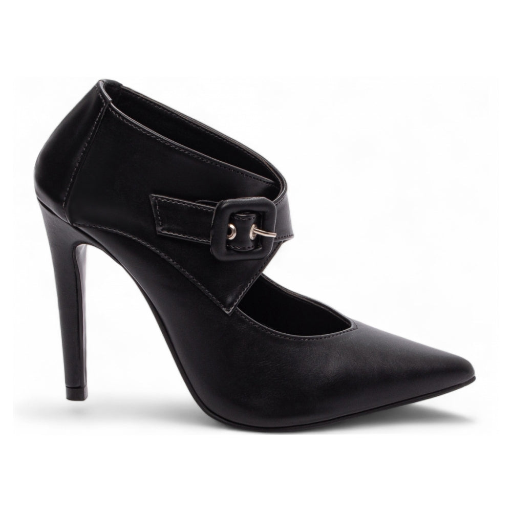 Sapato Scarpin Napa Preto Fivela Salto 12