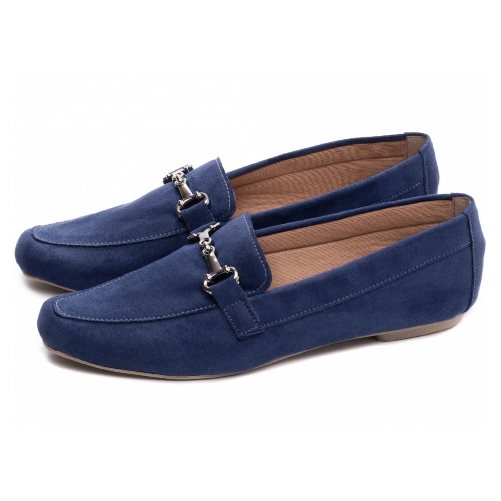 Mocassim Feminino Bico Alongado Camurça Azul