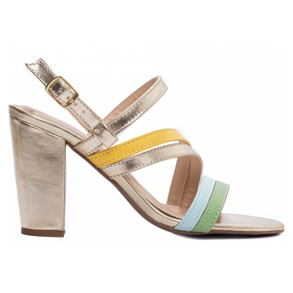 Sandalia Napa Ouro Light, Verde, Azul e Amarelo com Fivela Dourada