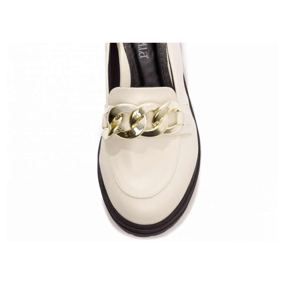 Mocassim Feminino Tratorado Napa Off White Com Corrente