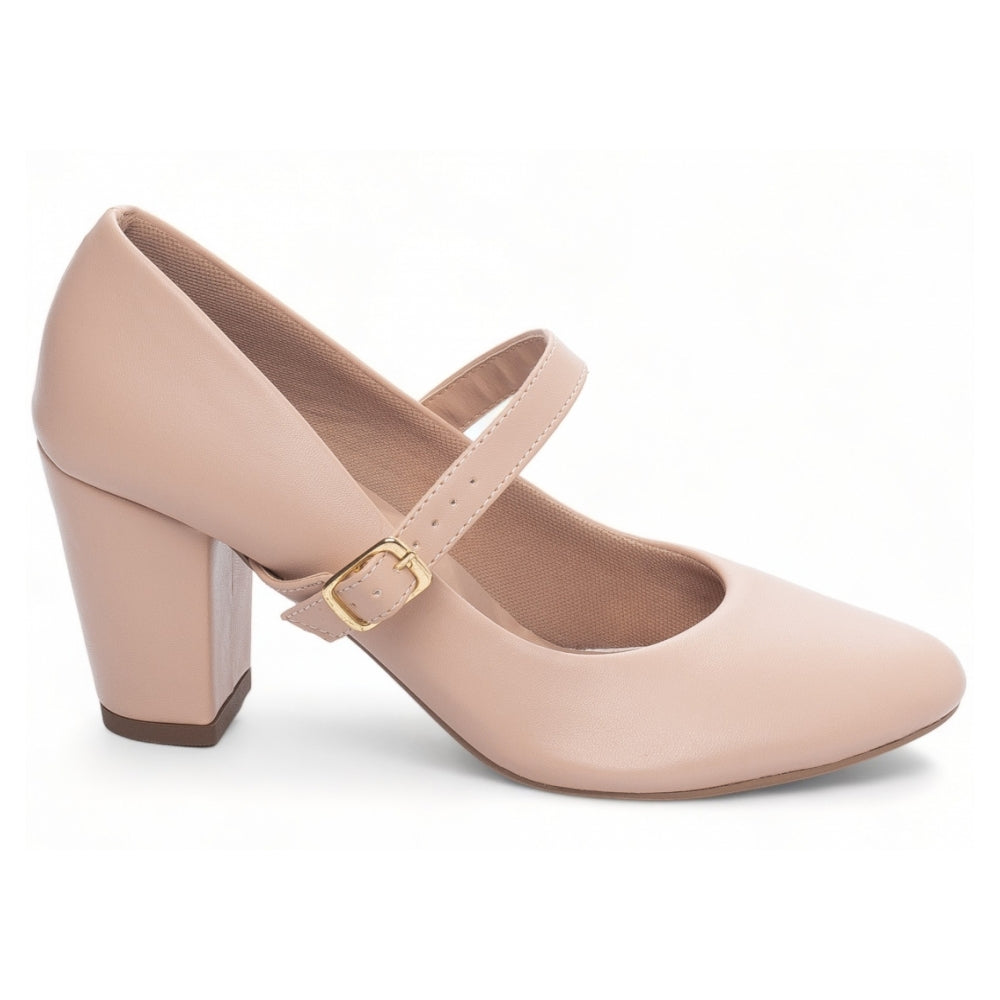 Scarpin Boneca em Napa Rose com Fivela Dourada