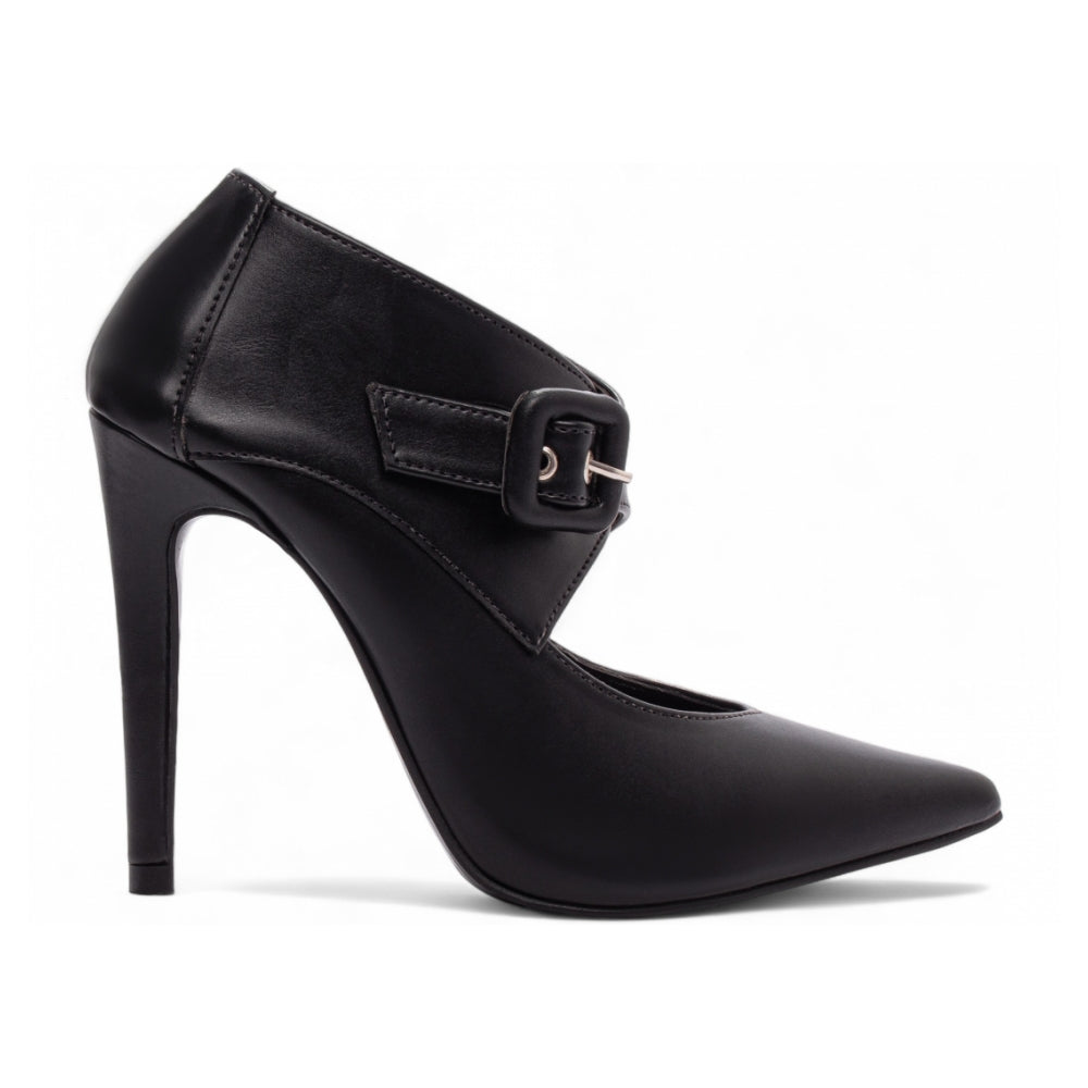 Sapato Scarpin Napa Preto Fivela Salto 12