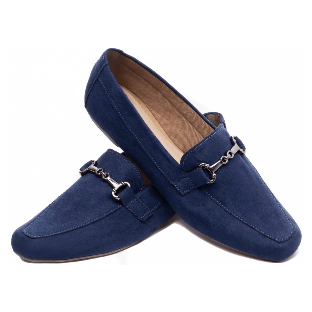 Mocassim Feminino Bico Alongado Camurça Azul