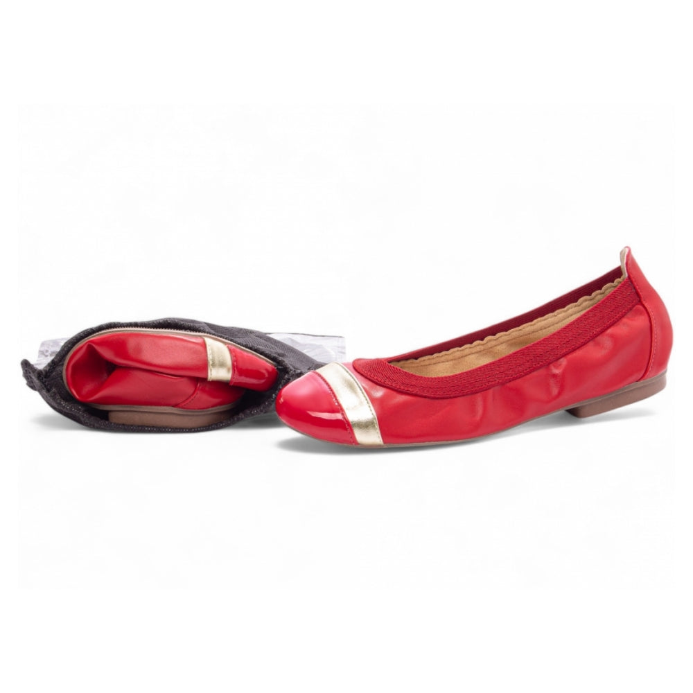 Sapatilha Maria Mole Bag Shoes em Verniz Vermelho com Napa Metalizado Ouro Light