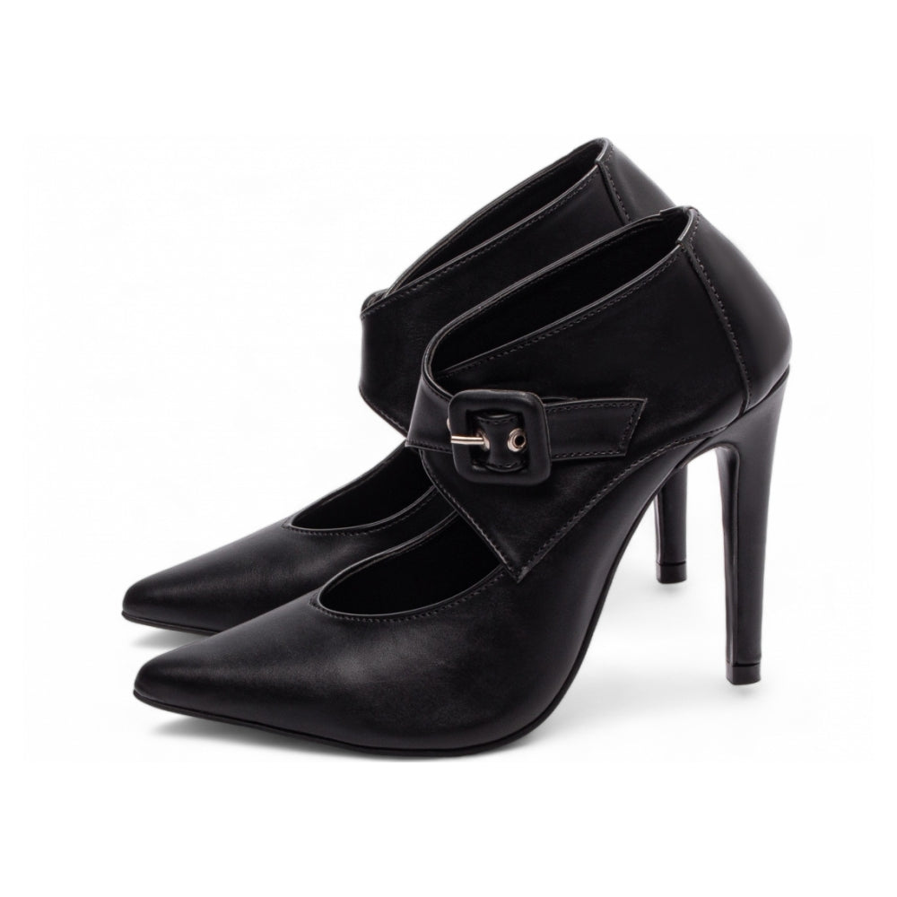 Sapato Scarpin Napa Preto Fivela Salto 12