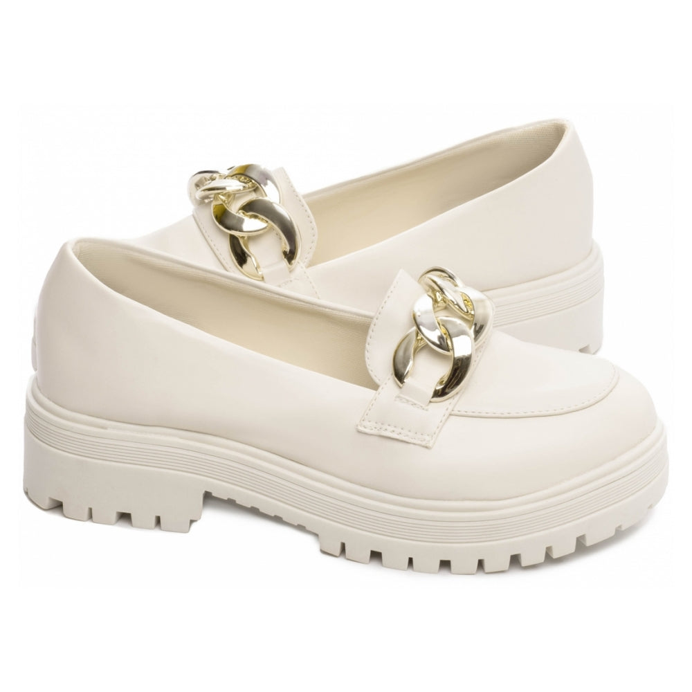 Mocassim Feminino Tratorado em Napa Off White