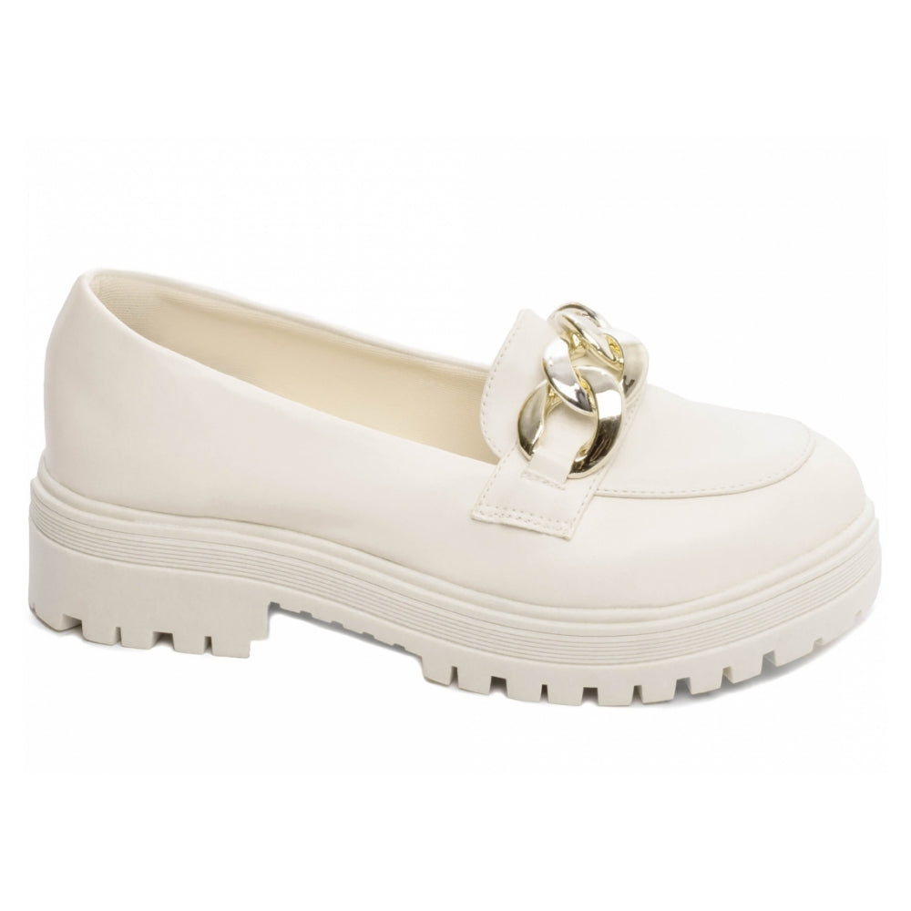 Mocassim Feminino Tratorado em Napa Off White