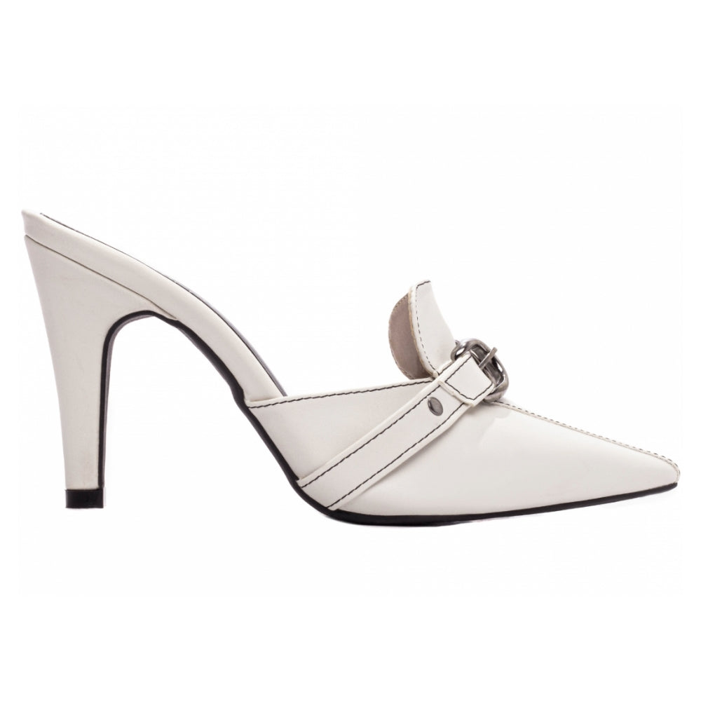 Scarpin Mule em Napa Off White com Fivela