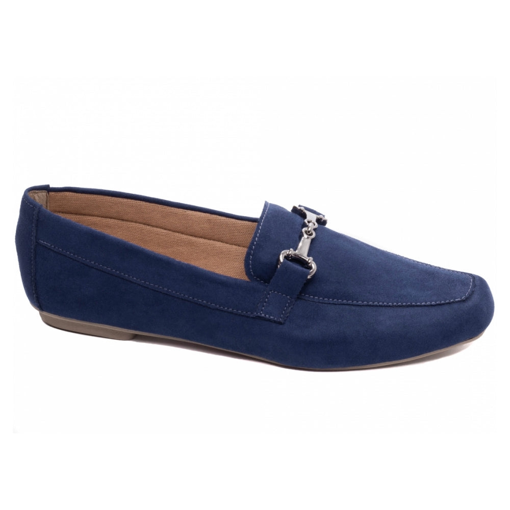 Mocassim Feminino Bico Alongado Camurça Azul