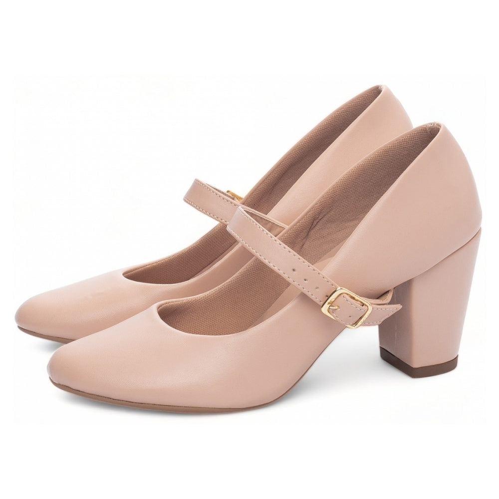 Scarpin Boneca em Napa Rose com Fivela Dourada