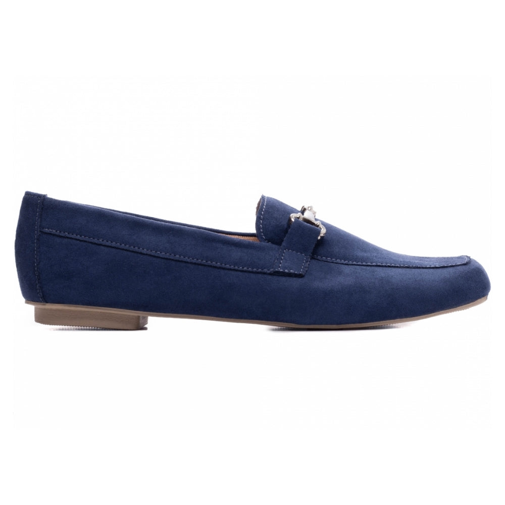 Mocassim Feminino Bico Alongado Camurça Azul