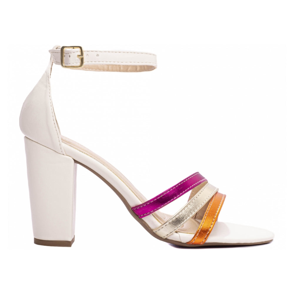 Sandalia Napa Metalizado Laranja, Ouro Light, Pink e Napa Off White com Fivela Dourada