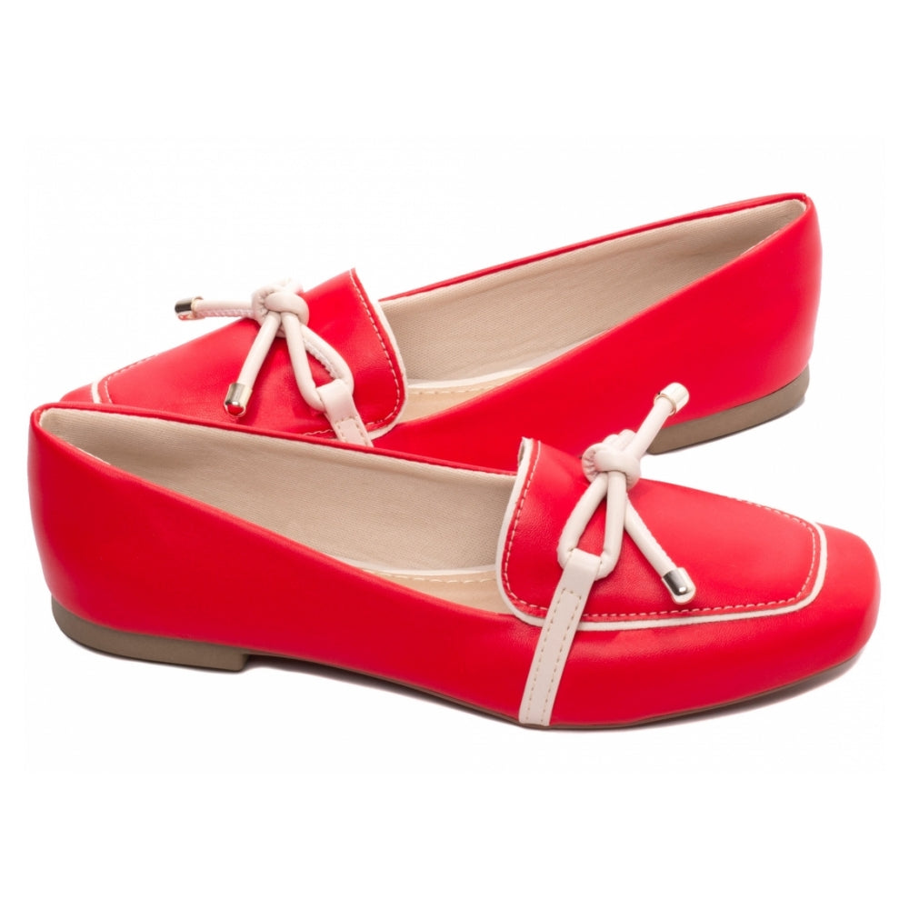 Mocassim em Napa Vermelho e Napa Off White