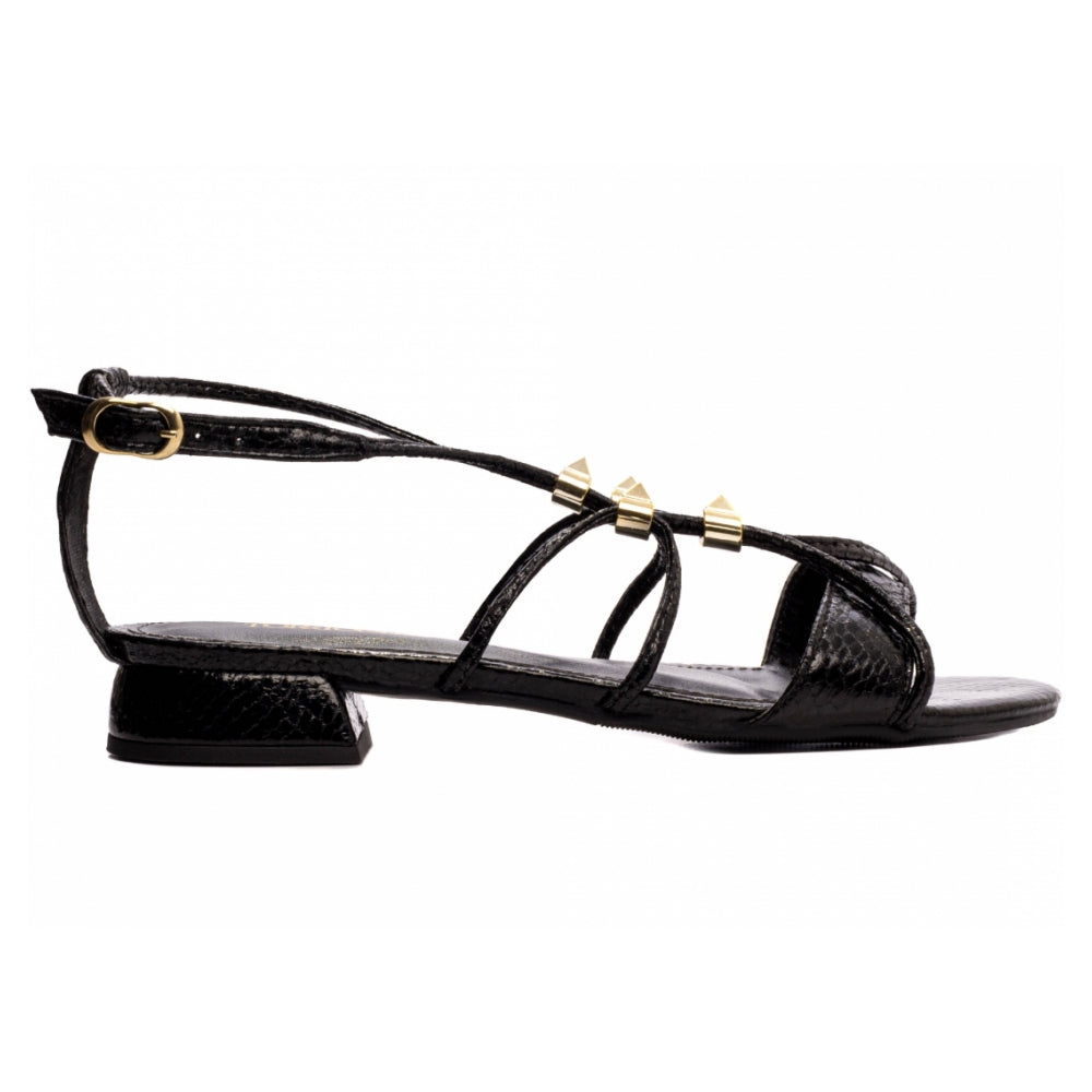 Sandalia Salto Baixo Napa Croco Preto