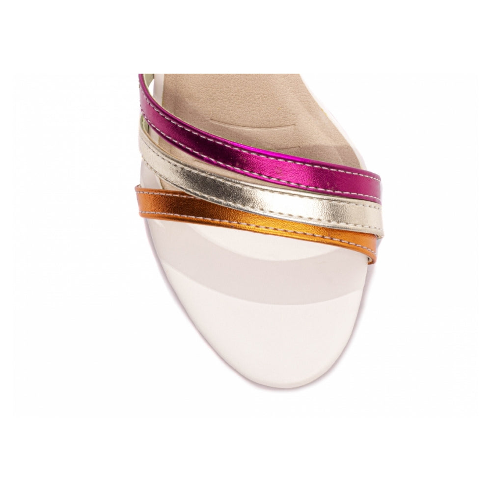 Sandalia Napa Metalizado Laranja, Ouro Light, Pink e Napa Off White com Fivela Dourada