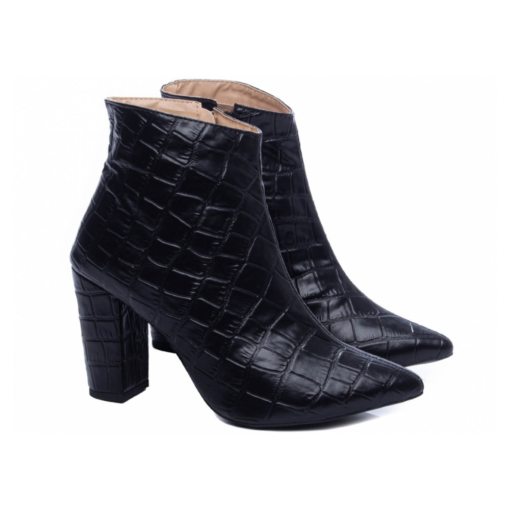 Bota Bico Fino Feminina Napa Croco Preta