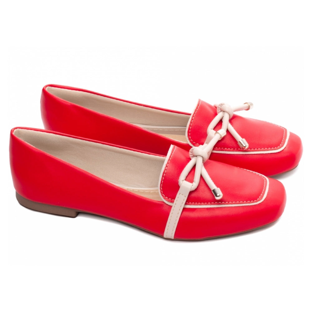 Mocassim em Napa Vermelho e Napa Off White