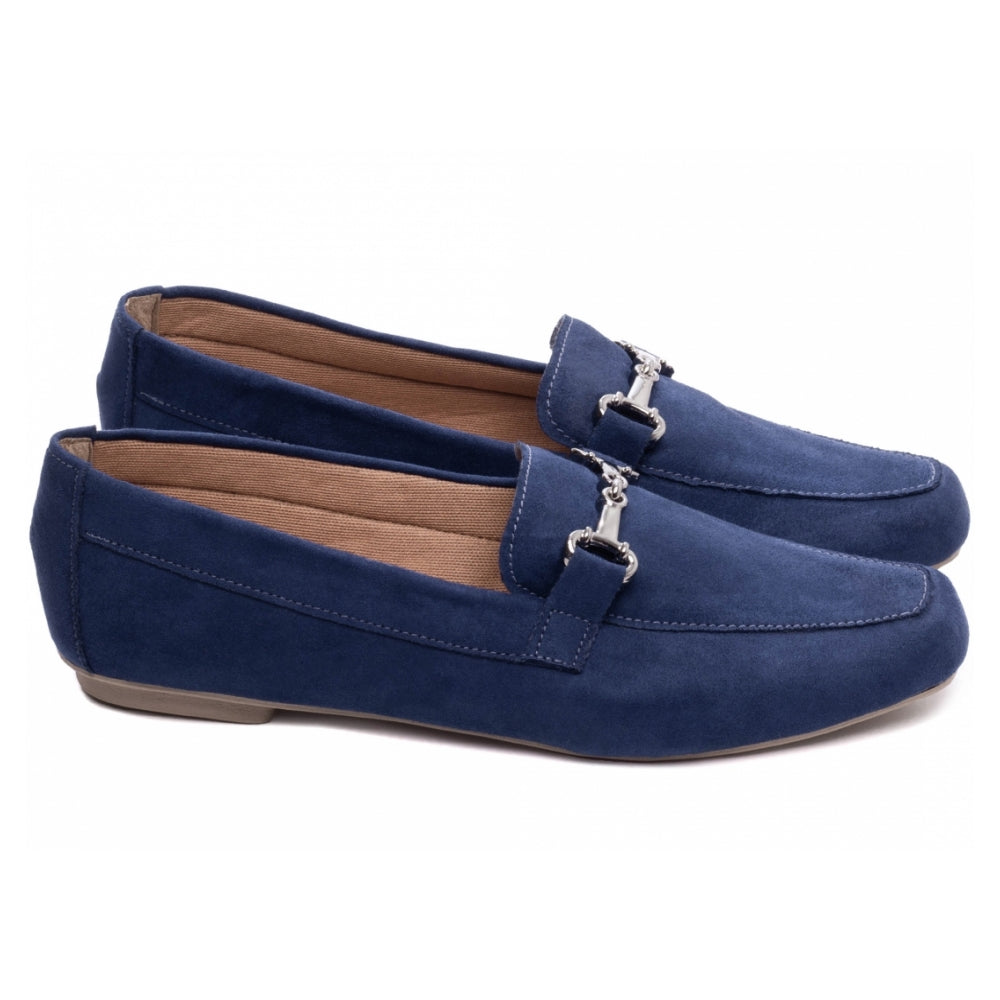 Mocassim Feminino Bico Alongado Camurça Azul