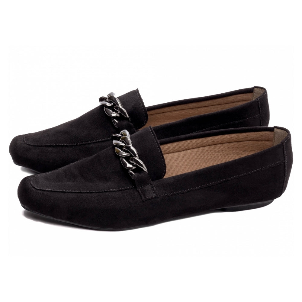 Mocassim Feminino Bico Alongado Camurça Preto