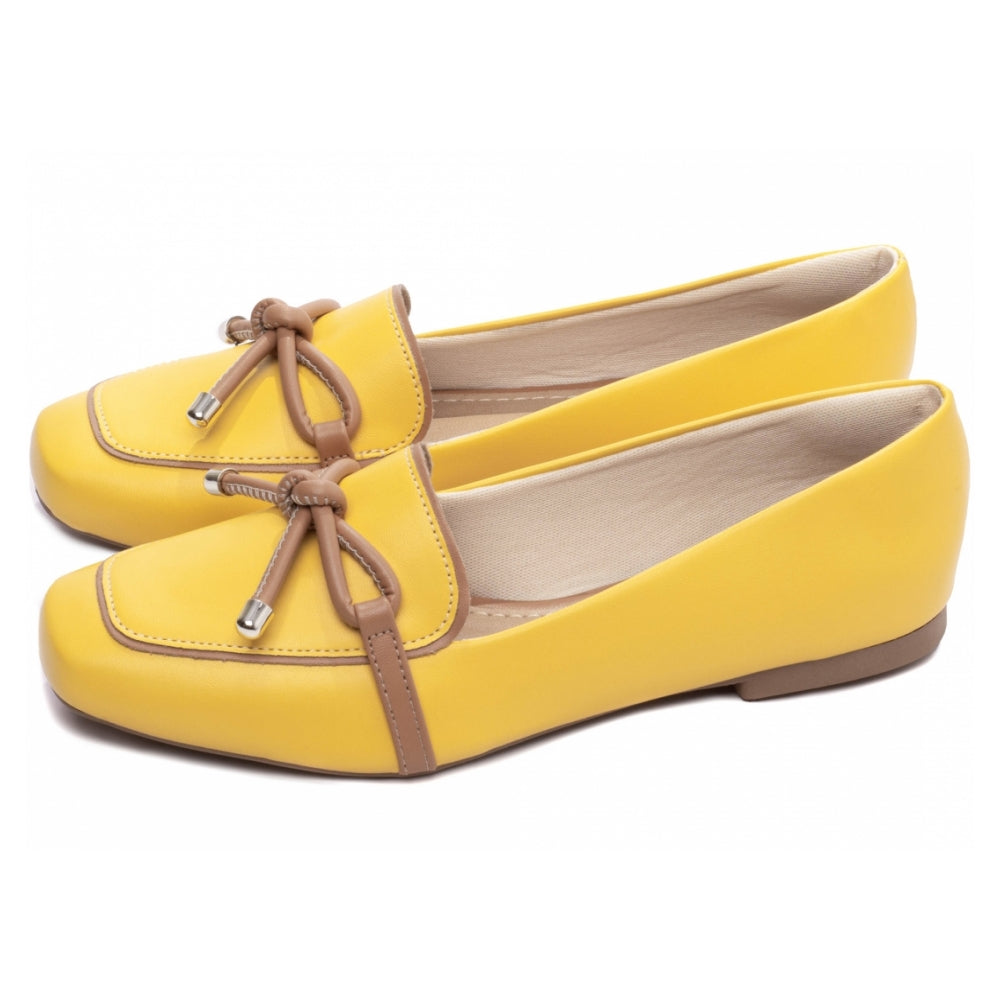 Mocassim Sapatilha em Napa Amarelo e Napa Bege