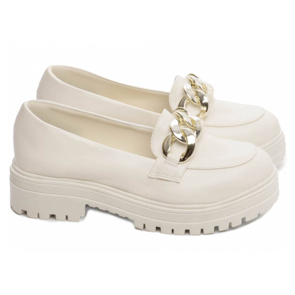 Mocassim Feminino Tratorado em Napa Off White