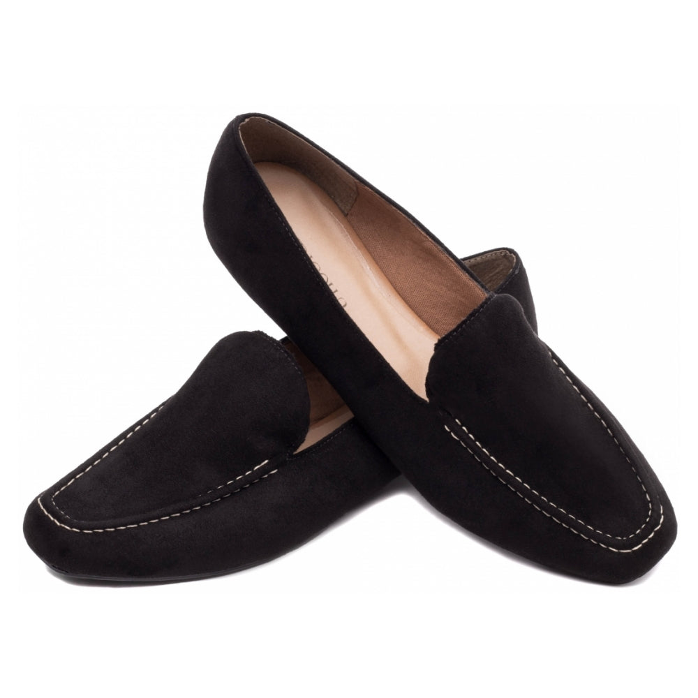 Mocassim Feminino Bico Alongado Camurça Preto