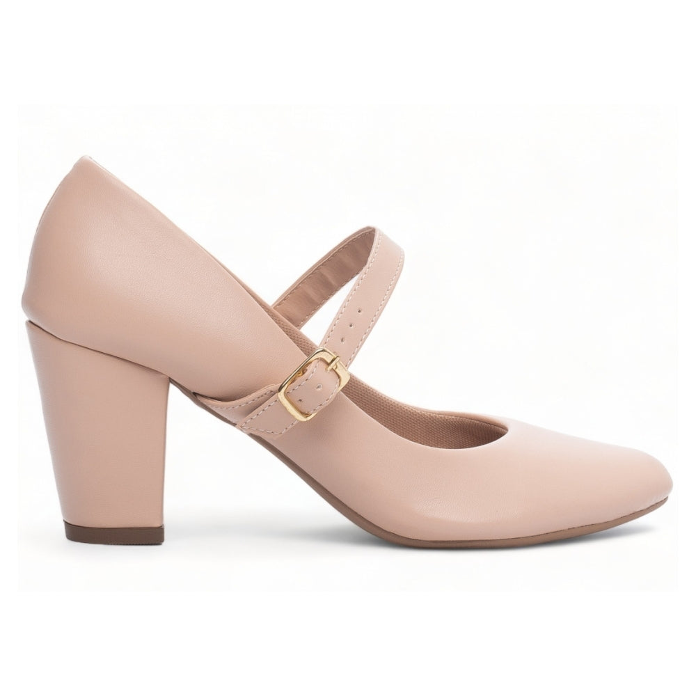 Scarpin Boneca em Napa Rose com Fivela Dourada