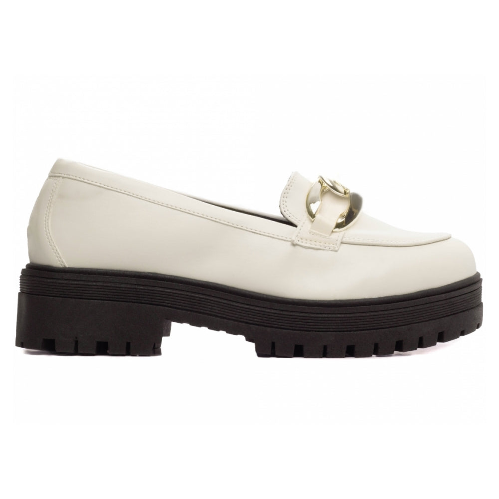 Mocassim Feminino Tratorado Napa Off White Com Corrente