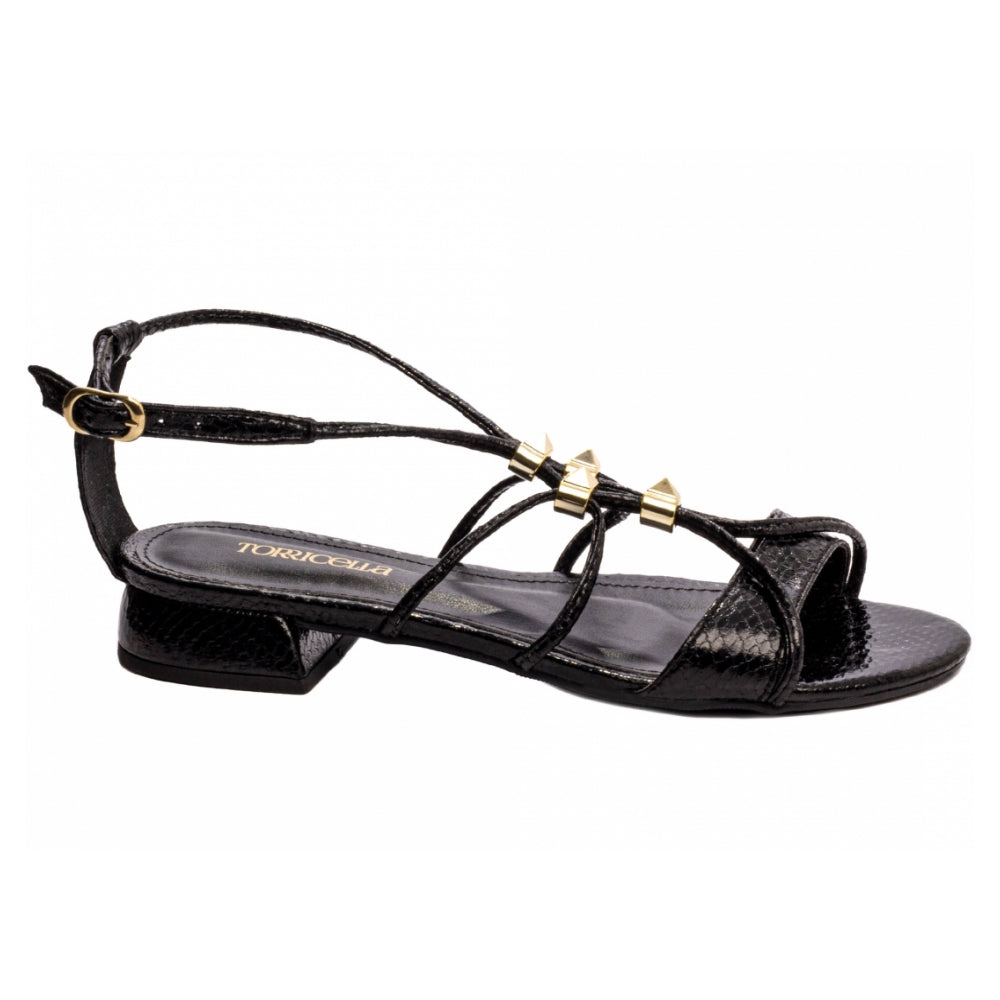 Sandalia Salto Baixo Napa Croco Preto