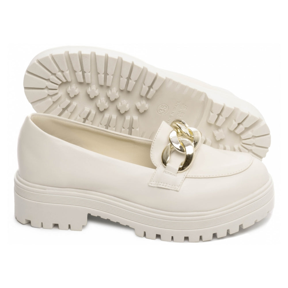 Mocassim Feminino Tratorado em Napa Off White