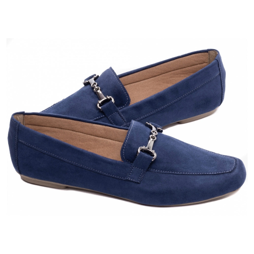 Mocassim Feminino Bico Alongado Camurça Azul