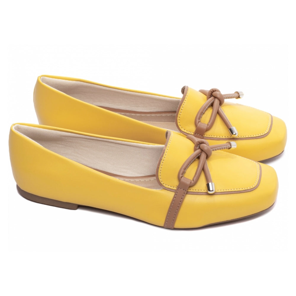 Mocassim Sapatilha em Napa Amarelo e Napa Bege